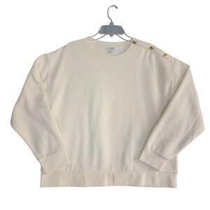 J.Crew Sweatshirt Women XL Cream Gold Shoulder Button Fleece Pullover